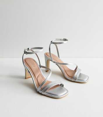 Silver Shimmer Strappy Slim Block Heel Sandals