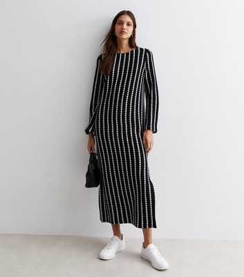 Black Stripe Knit Midaxi Dress