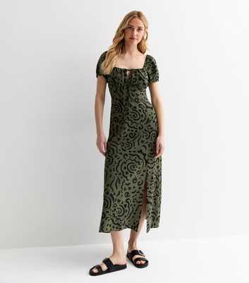 Green Abstract Print Milkmaid Midi Dress