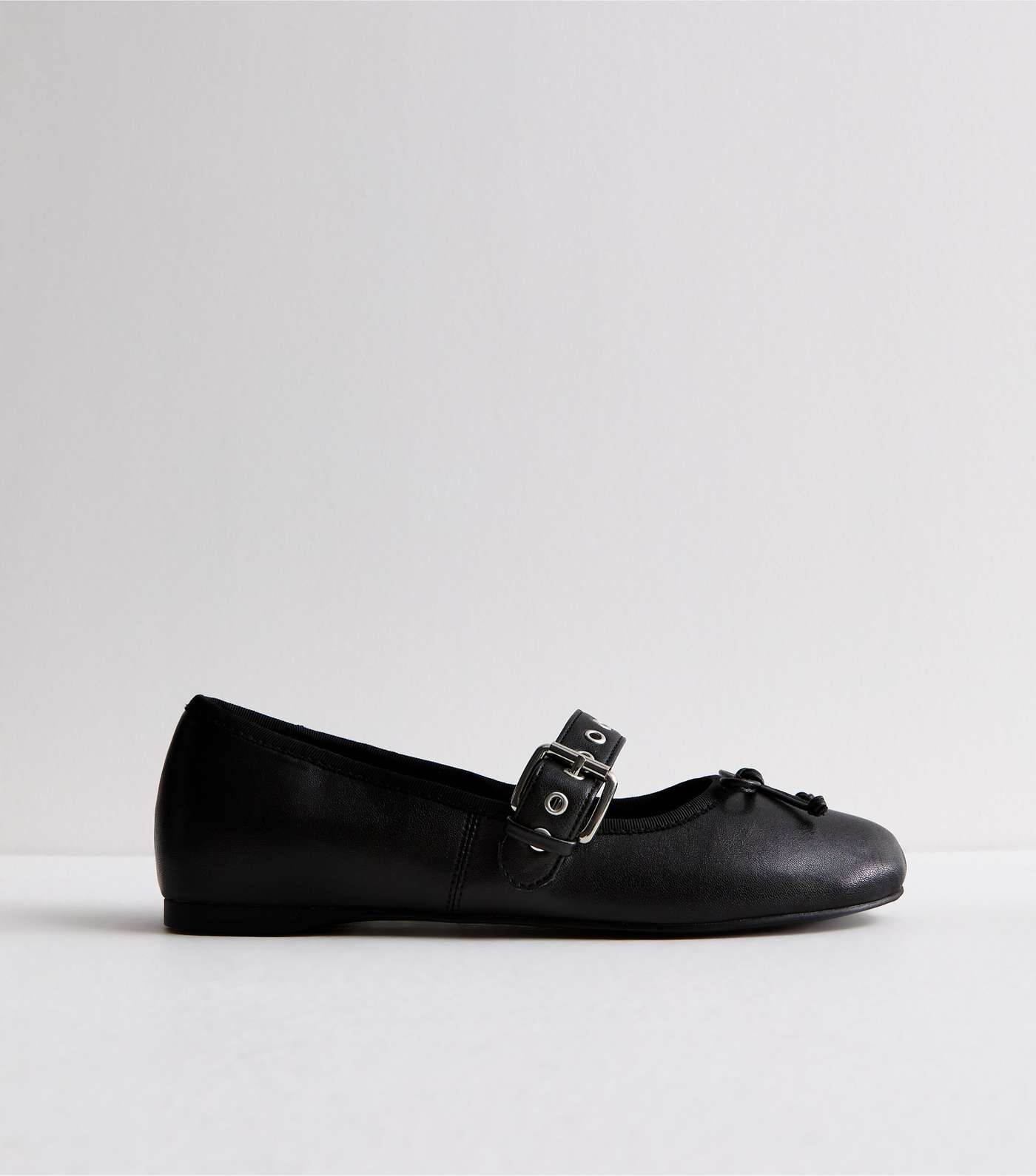Black Leather-Look Strappy Mary Jane Ballerina Pumps Image 5