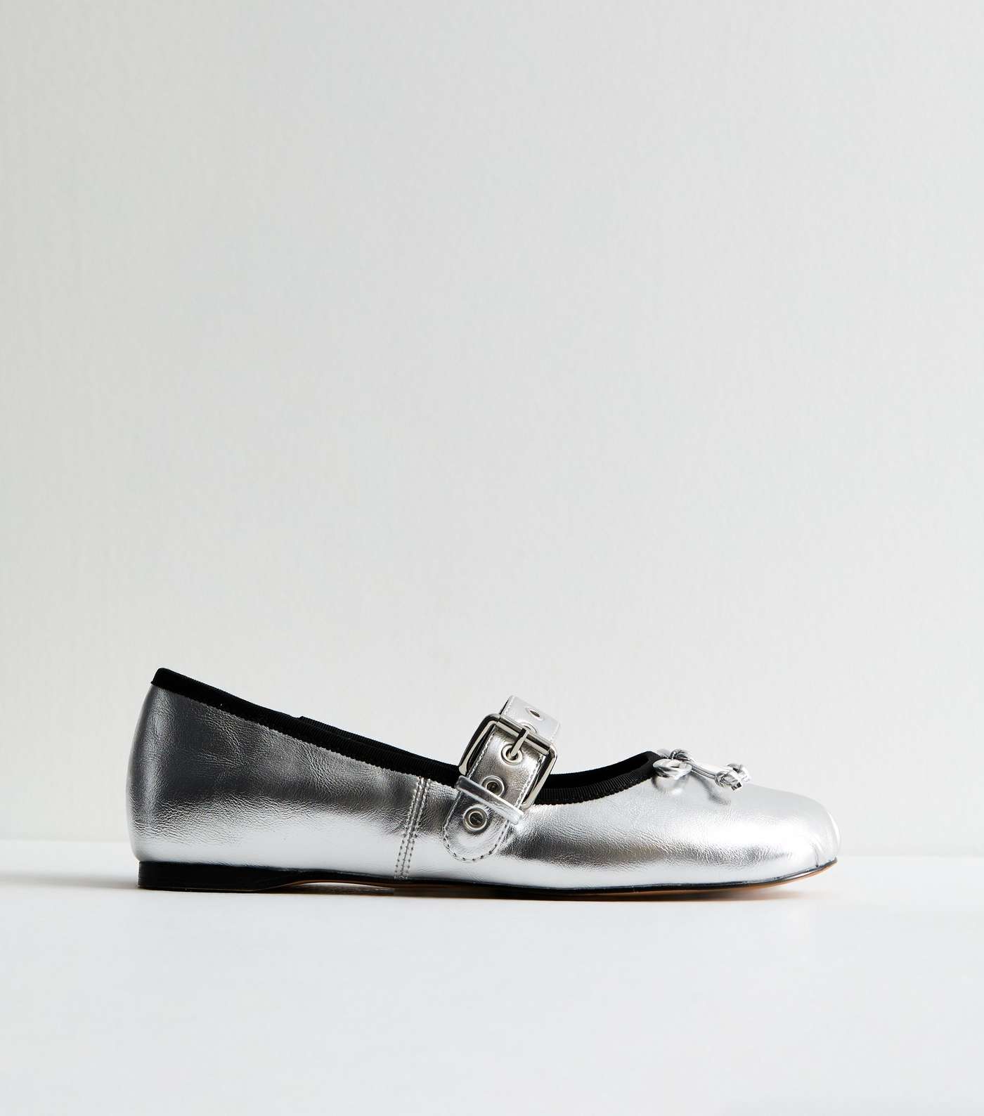 Silver Metallic Strappy Mary Jane Ballerina Pumps Image 5