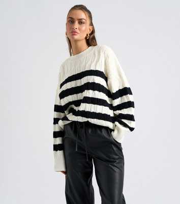 Urban Bliss Off White Stripe Cable Knit Jumper