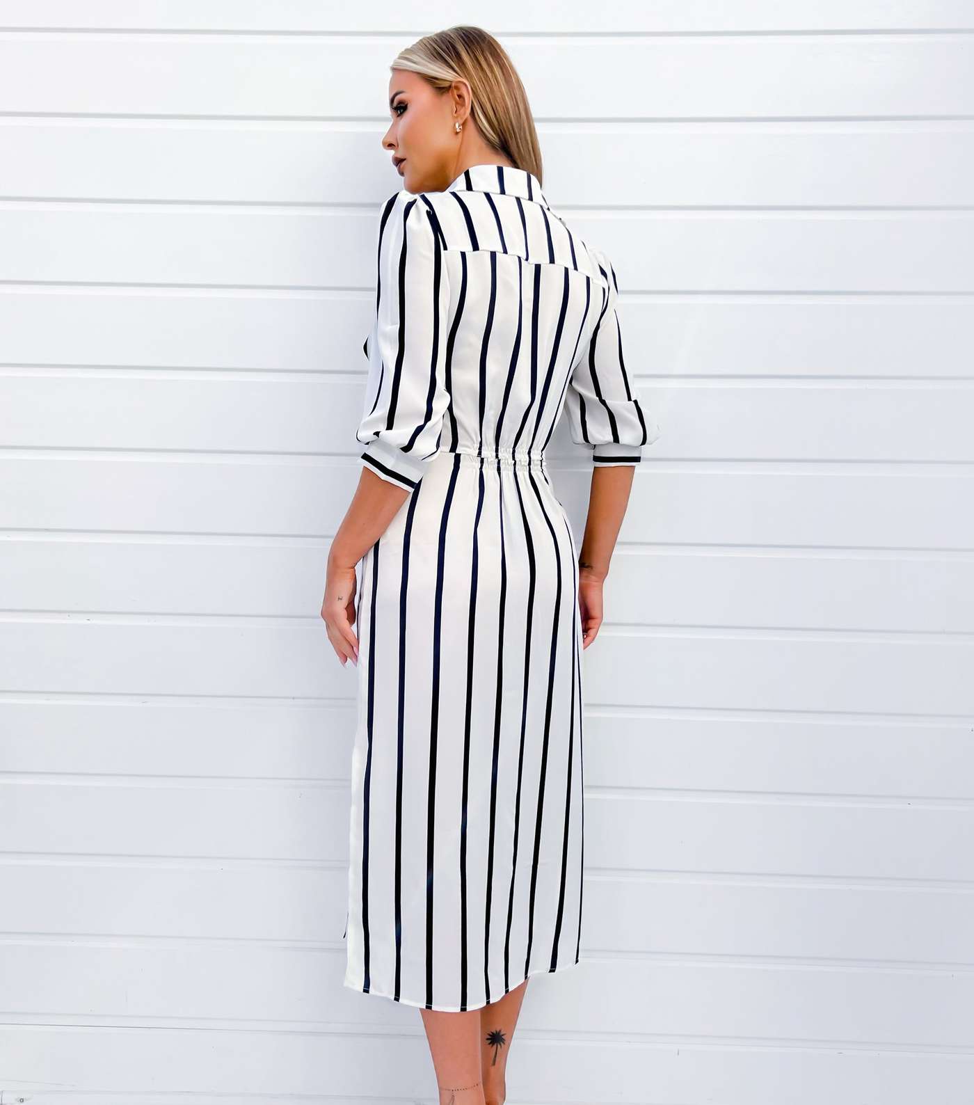 AX Paris Off White Stripe Tie Front Midi Dress Image 3