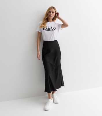 Black Satin Bias Cut Midi Skirt