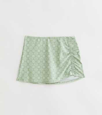 Girls Light Green Tile Print Beach Skirt