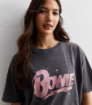 Dark Grey Cotton Bowie Logo Oversized T-Shirt