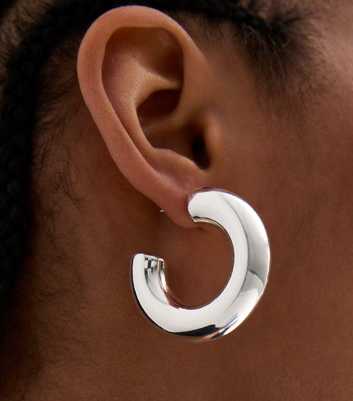 Silver Large Chunky Tube Hoop Earrings