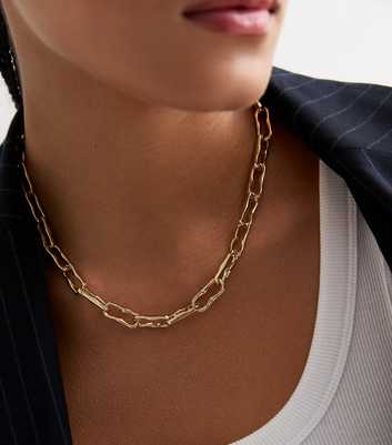 Gold Irregular Rectangle Link Chain Necklace