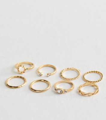 8 Pack Gold Diamanté Twist Rings
