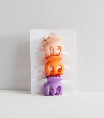 3 Pack Purple Orange and Pale Pink Mini Hair Claw Clips