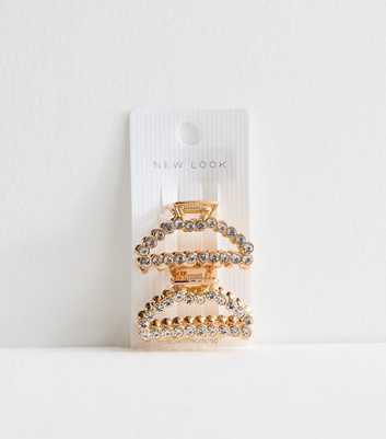 2 Pack Gold Diamanté Curved Hair Claw Clips
