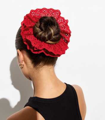 Red Broderie Frill Hair Scrunchie