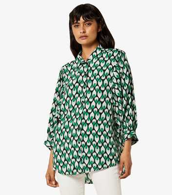 Apricot Green Geometric Print Long Sleeve Shirt
