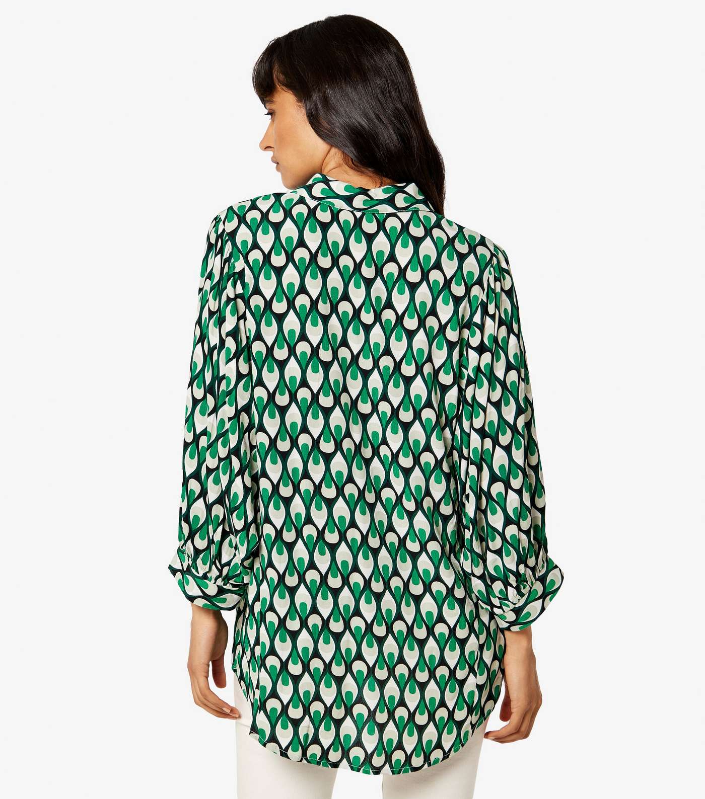 Apricot Green Geometric Print Long Sleeve Shirt Image 3
