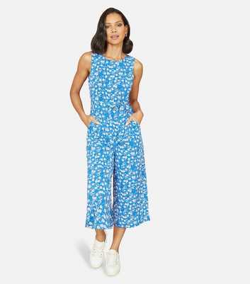 Mela Blue Floral Wide Leg Crop Jumpsuit