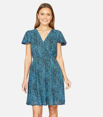 Mela Blue Leopard Print Wrap Mini Dress