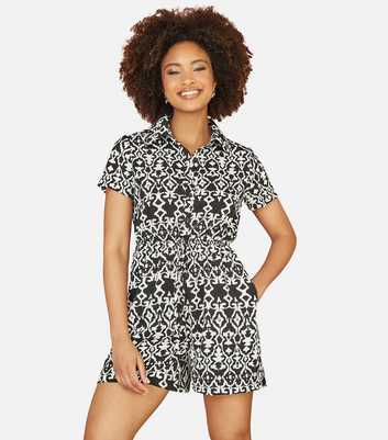 Mela Black Abstract Print Collared Playsuit