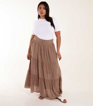 Blue Vanilla Curves Light Brown Tiered Maxi Skirt