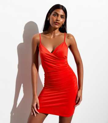 Red Jersey Strappy Ruched Bodycon Mini Dress