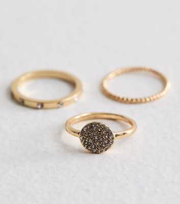 3 Pack Gold Diamanté Rings