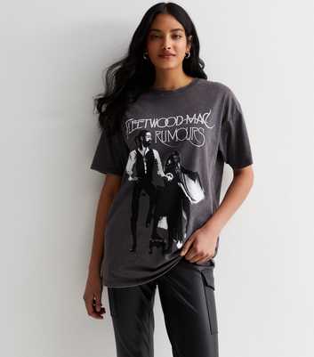Dark Grey Fleetwood Mac Rumours Logo Oversized T-Shirt
