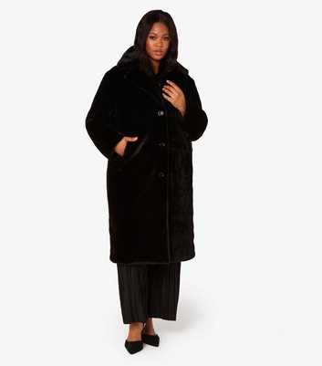 Apricot Curves Black Faux Fur Longline Coat