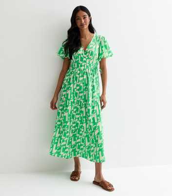 Green Abstract Pattern Midi Wrap Dress