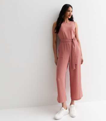 Pink Sleeveless Belted Jumpsuit 