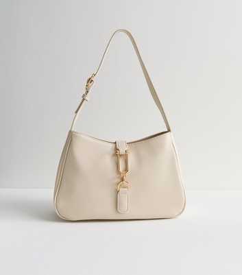 Cream Leather-Look Shoulder Bag