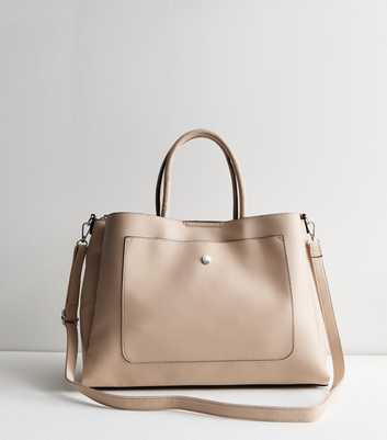 Cream Leather-Look Laptop Tote Bag