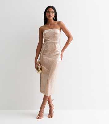 Pale Pink Sequin Bandeau Midi Dress