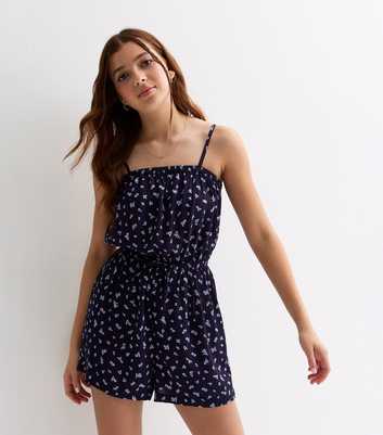 Girls Navy Ditsy Floral Beach Playsuit