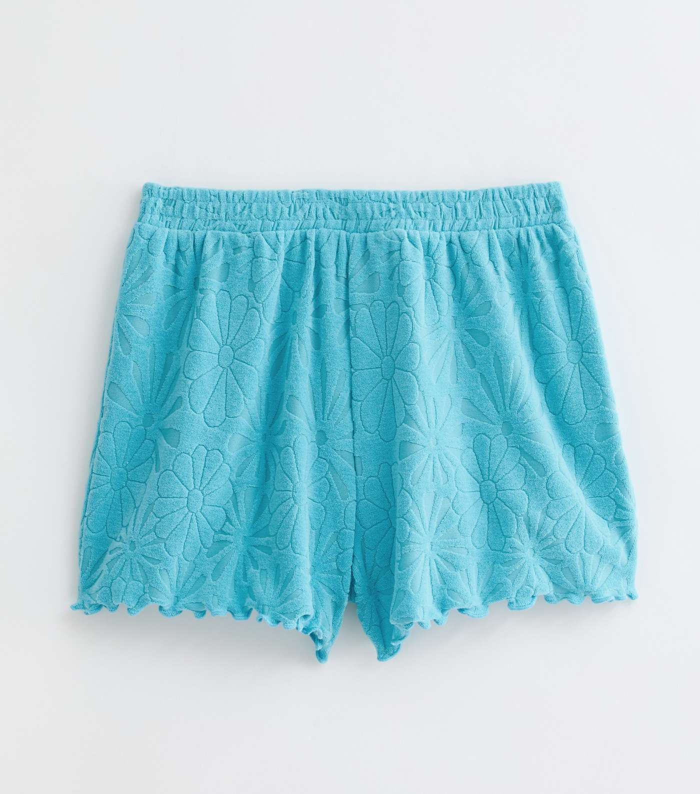 Girls Bright Blue Flower Towelling Shorts Image 5