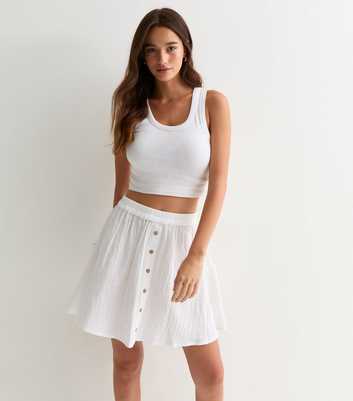 White Crinkle-Textured Cotton Mini Skirt 