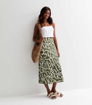 Green Patterned Bias Cut Midi Skirt