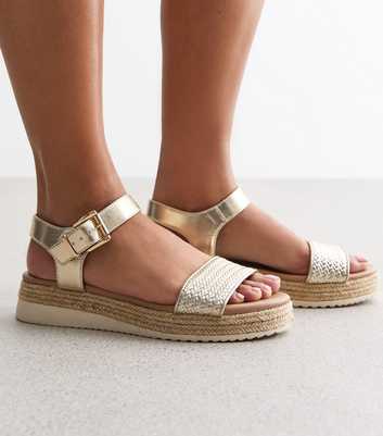 Gold Leather-Look Two Part Flatform Sandals