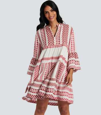South Beach Red Abstract Print Tiered Mini Dress