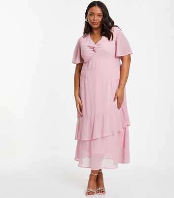 QUIZ Curves Pink Chiffon Tiered Midaxi Dress