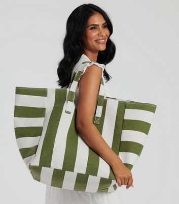 South Beach Green Stripe Oversized Tote Bag