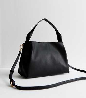 Black Leather-Look Grab Tote Bag
