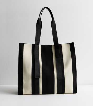 Black Knit Stripe Tote Bag