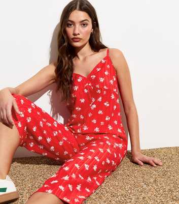 Red Floral Strappy Crop Jumpsuit