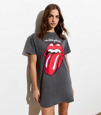 Grey Rolling Stones Acid Wash Mini T-Shirt Dress