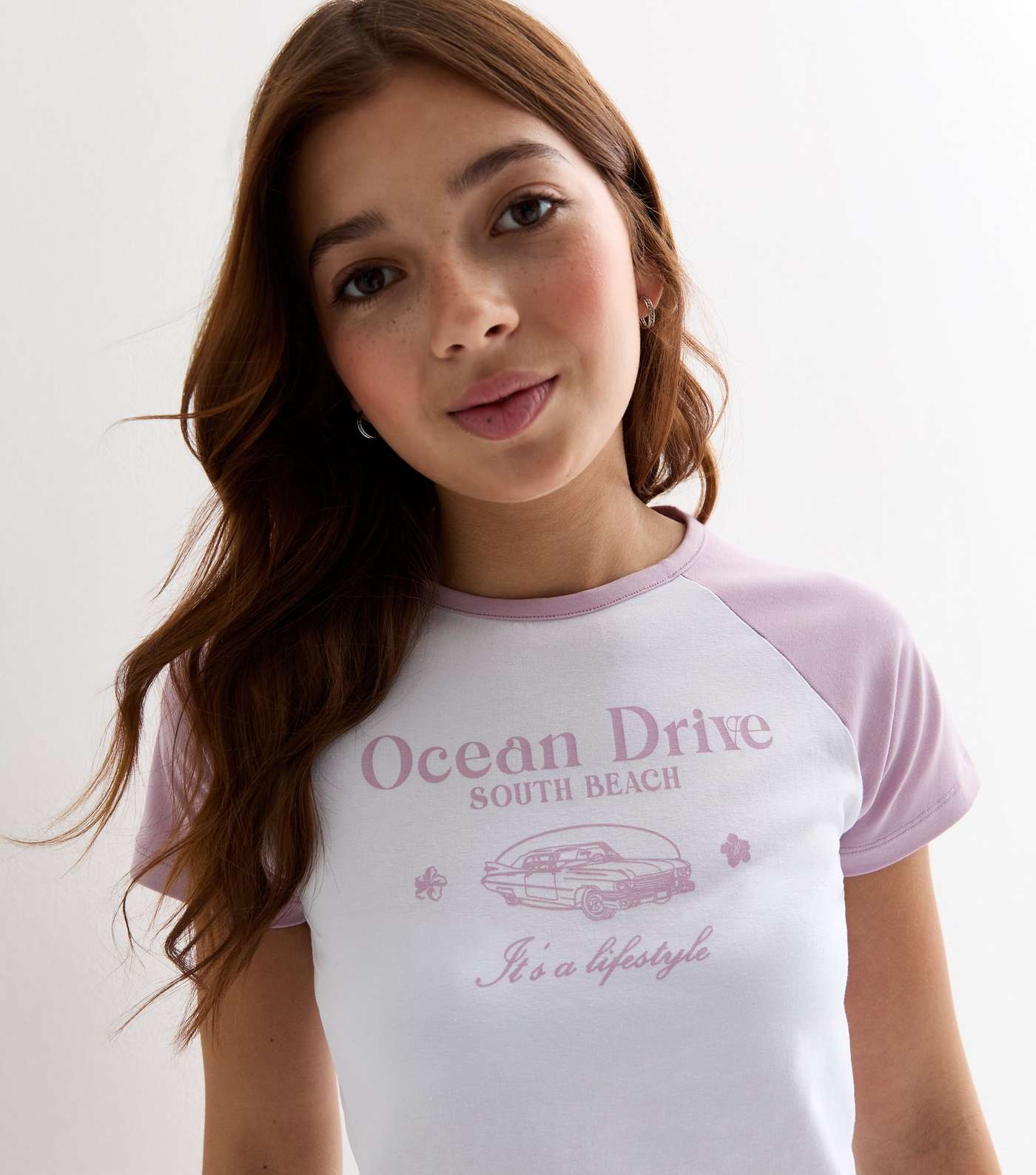 Girls Lilac Ocean Drive Logo Raglan T-Shirt Image 2