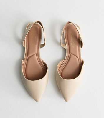 Wide Fit Off White Pointed-Toe Slingback Flats