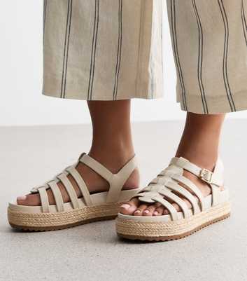 White Leather-Look Flatform Sandals