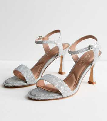 Silver Shimmer 2 Part Stiletto Heel Sandals