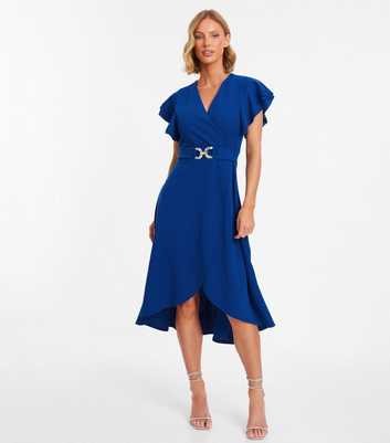 QUIZ Blue Belted Wrap Front Midi Dress
