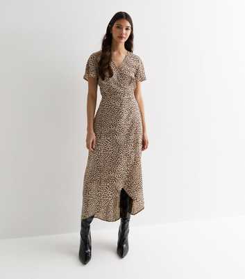 Gini London Cream Leopard Print Wrap Midi Dress