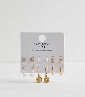 6 Pack Gold Mixed Stud and Hoop Earrings